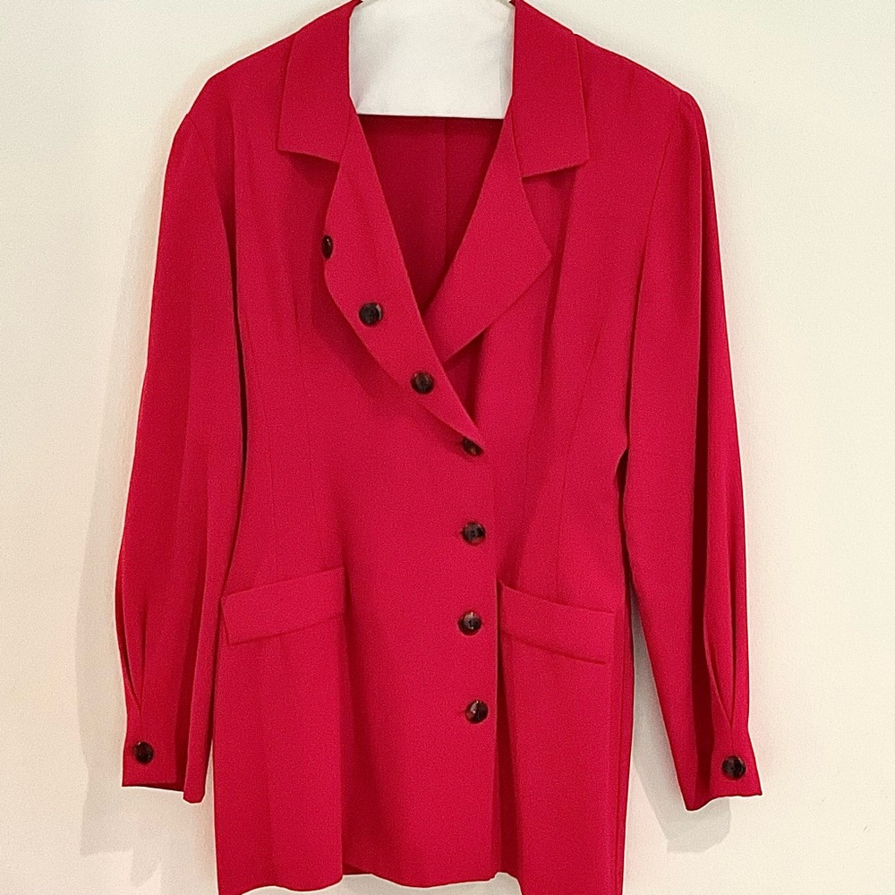 Vintage Red Double-breasted Blazer and Skirt Suit by Lew Magram